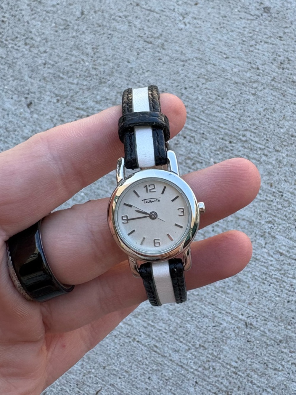 TALBOTS WOMENS WHITE AND BLACK STRIPED WATCH